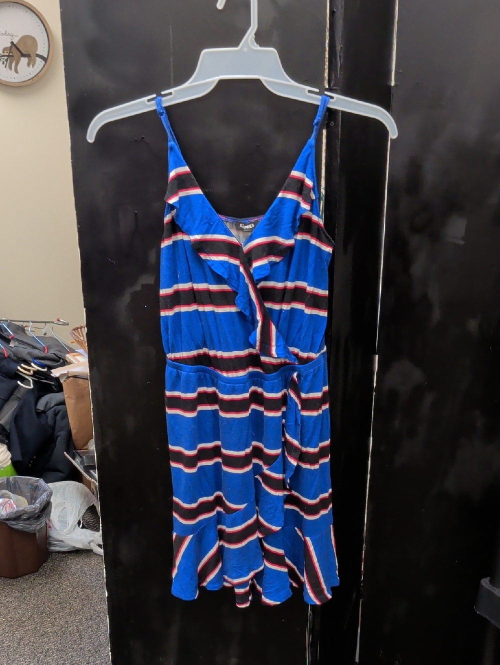 Express Blue Striped Wrap-Style Mini Dress